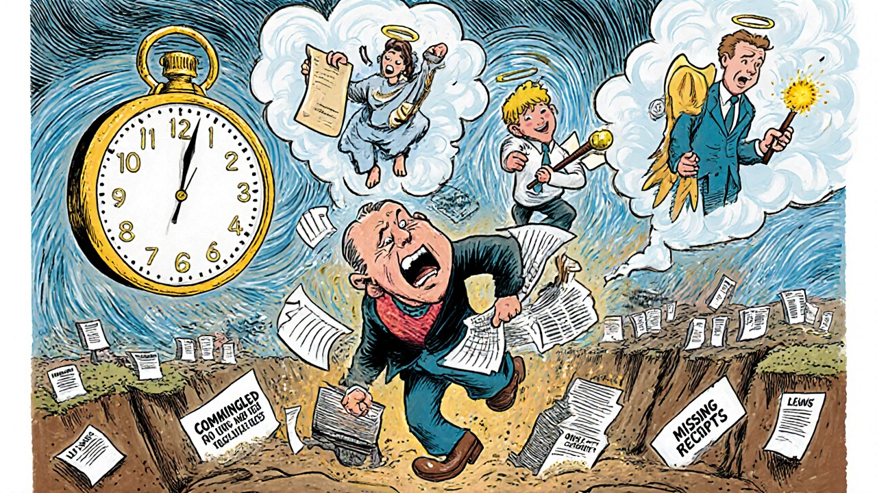 Trustee overwhelmed in chaotic office avoiding financial pitfalls with institutional helpers