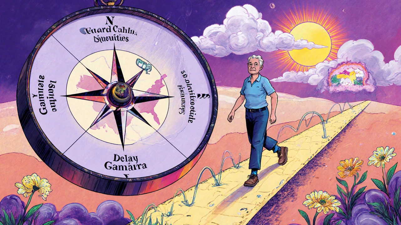 A compass guiding retirement strategies with natural elements, symbolizing flexible, adaptive financial planning.